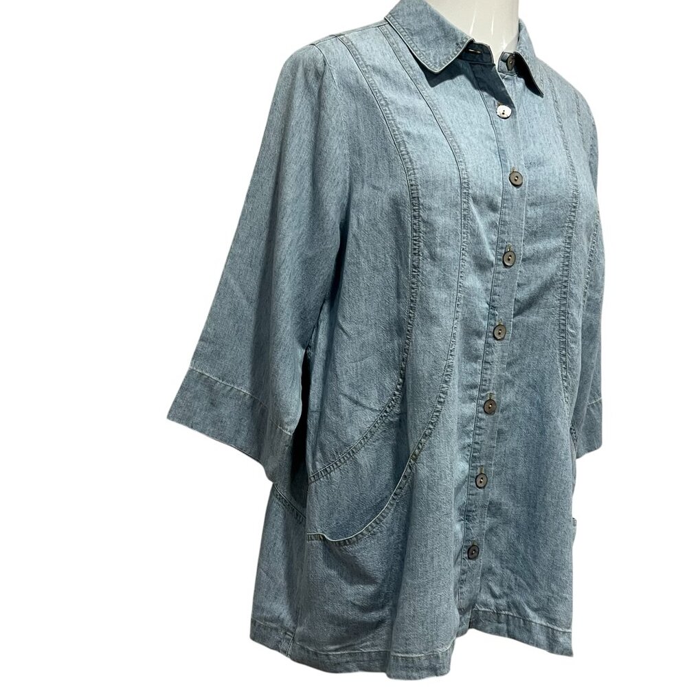 Soft Surrounding Denim Button Down Top, Pockets, … - image 1
